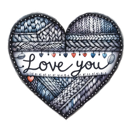 Knitted heart pattern with "Love you" and small heart detailsの素材