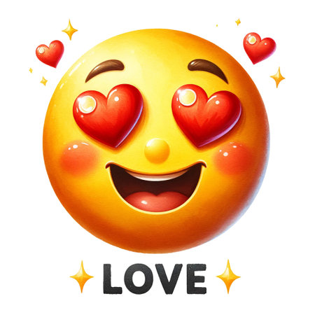 Smiling emoji with heart eyes and the word "Love"の素材