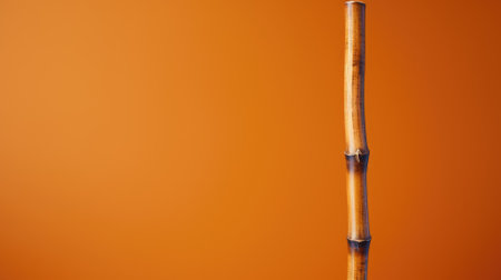 Close-up of a single brown cane against an orange backgroundの素材