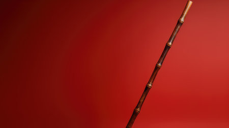 Brown cane against a plain red background, a tool for assistanceの素材