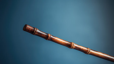 A visually impaired person's white cane against a blue backgroundの素材