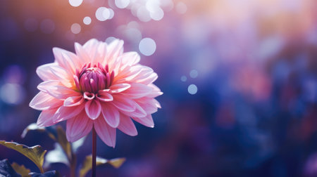 Close-up of a pink dahlia flower with a bokeh light backgroundの素材
