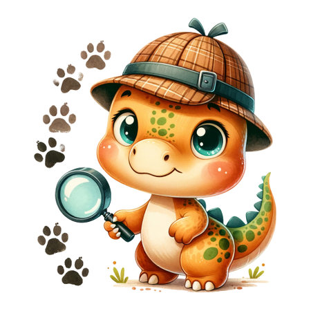 A detective dinosaur with a magnifying glassの素材