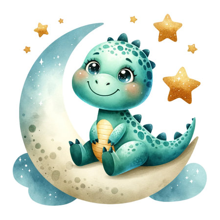 A dinosaur sitting on the moonの素材