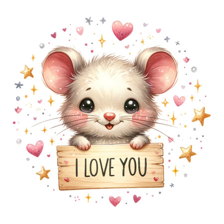 A mouse holding a sign saying "I love you"の素材