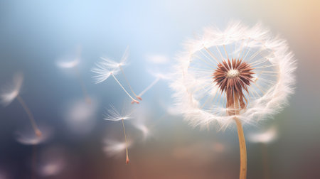 Dandelion clock being blown with seeds dispersingの素材