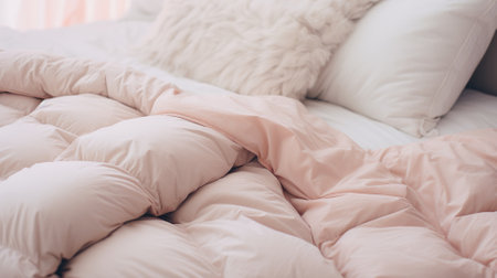 Cozy bed with fluffy pink beddingの素材