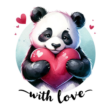 Panda with a heart and the phrase "with love"の素材