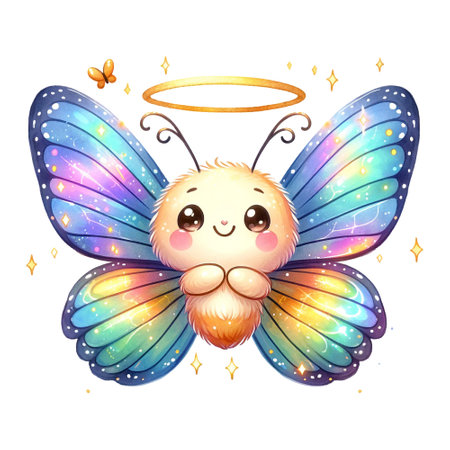Glowing butterfly with halo, sparkling with magicの素材