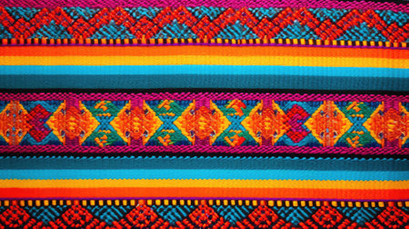 Colorful traditional textile pattern with intricate designsの素材