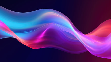 Vibrant abstract waves in blue and pink hues against a dark backgroundの素材