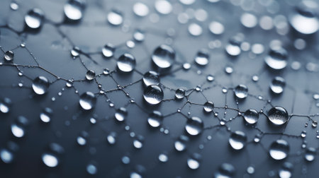 Water droplets on a spider web with a dark backgroundの素材