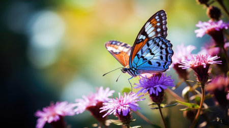 Colorful butterfly on purple flowersの素材