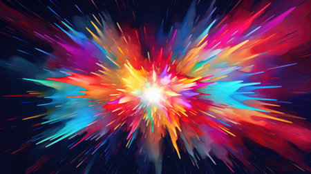 Explosion of colors in a dynamic abstract splatter on a dark backgroundの素材