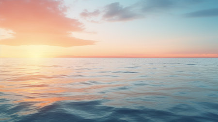 Serene sunset over a calm ocean with gentle waves and a colorful skyの素材