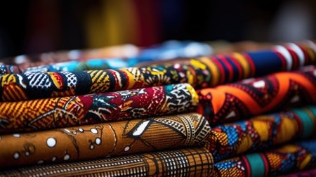 Stacked vibrant traditional African textilesの素材