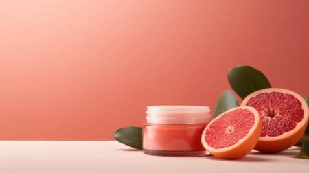 Grapefruit skincare product with fruit halvesの素材