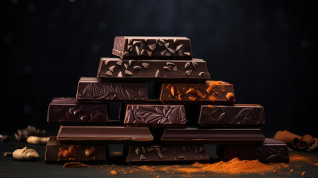Stacked chocolate bars with intricate designsの素材