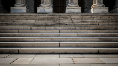 A view of stone steps leading up to a grand entranceの素材