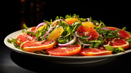 Fresh citrus salad with a mix of greens and onionの素材