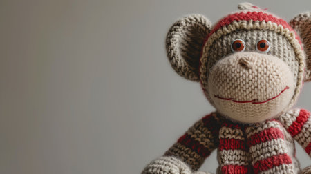 Knitted monkey toy with a whimsical expressionの素材