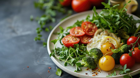 Fresh vegetable salad plate with vibrant colorsの素材