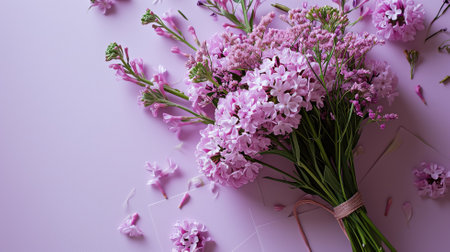 Bouquet of pink flowers on a pastel backgroundの素材