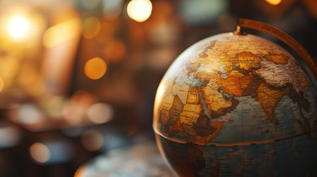 Vintage globe with warm bokeh lightsの素材