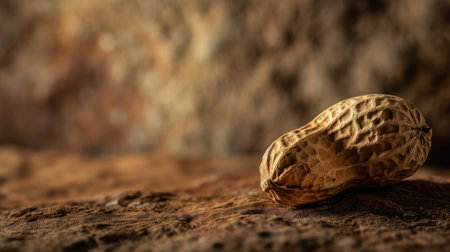 A single peanut on a textured surfaceの素材
