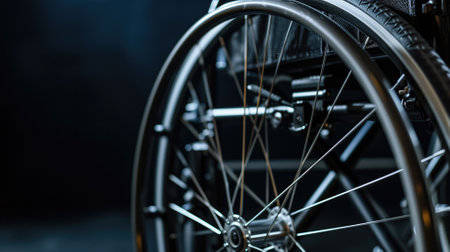 Detail of a wheelchair wheel with a dark backgroundの素材