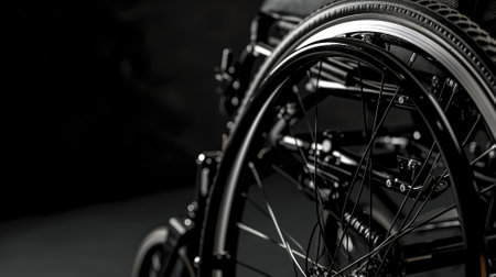 Close-up of a wheelchair wheel with intricate detailsの素材