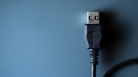 USB cable against a blue backgroundの素材