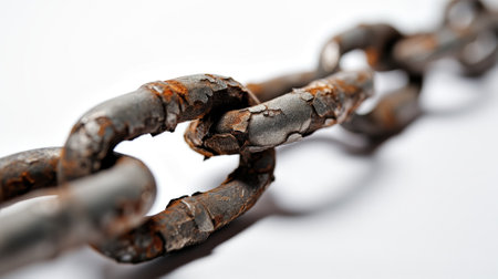 Rusty broken chain link on a white backgroundの素材