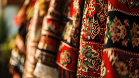 Traditional patterned textiles up closeの素材