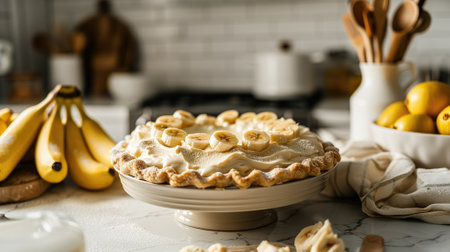 Banana cream pie on kitchen counterの素材