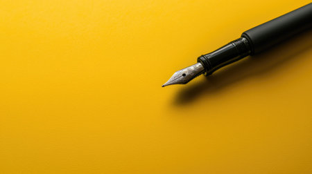 Elegant fountain pen on a yellow backgroundの素材
