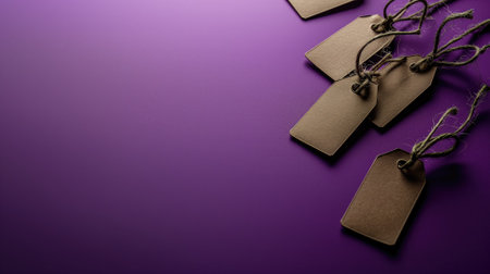Blank tags on a purple backgroundの素材