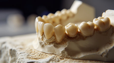 Close-up of a detailed dental model showing tooth wearの素材
