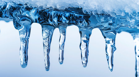 Icicles dripping water as they melt, clear and detailedの素材
