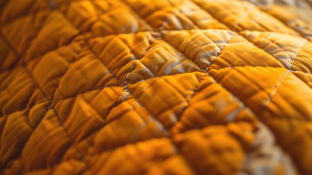 Close-up of a quilted pattern on an orange fabricの素材