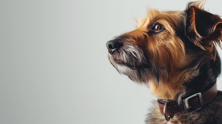 Portrait of a contemplative dog with a leather collarの素材