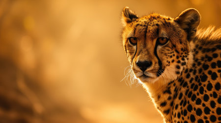 Cheetah with attentive eyes at sunsetの素材