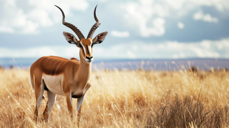 Graceful antelope standing in a golden savannahの素材