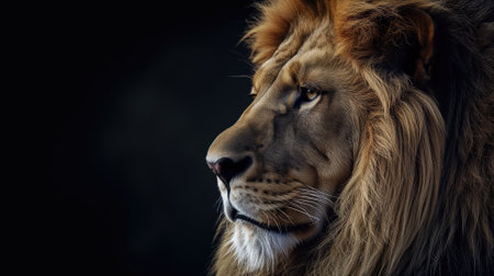 Majestic lion profile with a dark, moody backgroundの素材