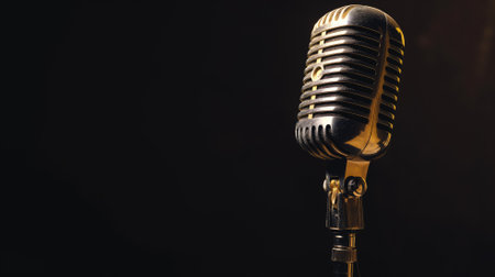 Vintage microphone on a dark backgroundの素材