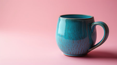 Teal blue mug against a soft pink backgroundの素材