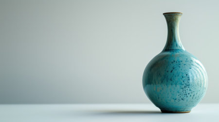 Blue speckled vase on a white backdrop with soft shadowsの素材