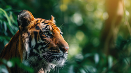 Close-up of a tiger's face in the jungleの素材