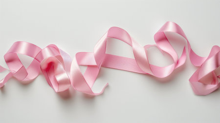 Curly pink ribbon isolated on a plain white backgroundの素材