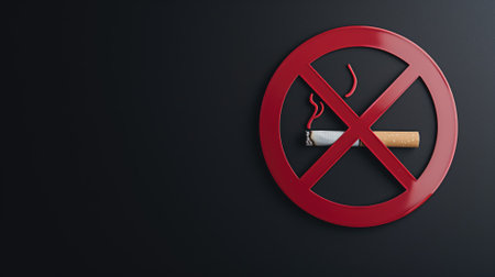 A bold no-smoking sign with a lit cigarette, promoting health and regulationの素材